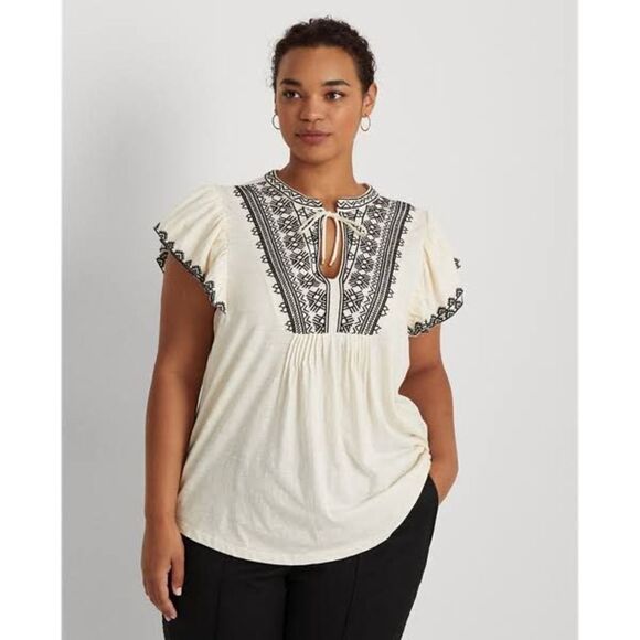 LAUREN RALPH LAUREN size petite large EMBROIDERED top BLOUSE - Picture 3 of 9